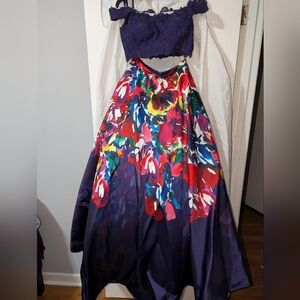 Camille La Vie Purple and Multicolor Prom Dress